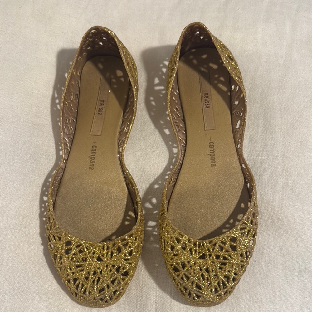 Melissa Gold Flats with Intricate Design
